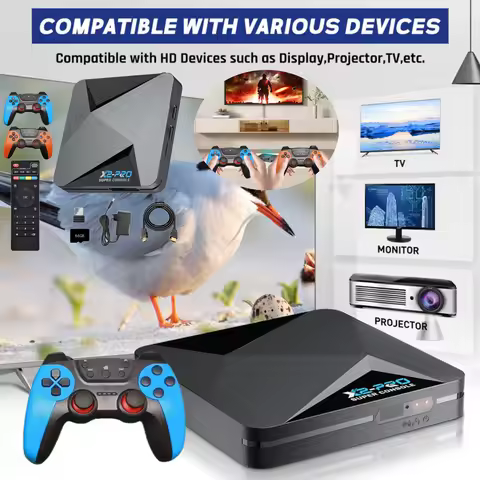 X2 PRO Retro Video Game Console TV Box with 2 Gamepads 60+ Game Emulators 2.4G/5G BT 4.3 for DC/Arca