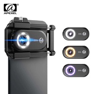 APEXEL New Upgrated 100X-200X Microscope Lens 3in 1Phone Camera Lens Kit Macro Lenses with LED Light