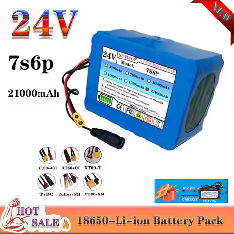 24V 21Ah 7S6P lithium battery 250W 29.4v 21000mAh 18650 battery 15A power base BMS power supply + 29