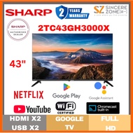 Sharp 2TC43GH3000X AQUOS 43" Inch Full HD Google TV Netflix Youtube ChromeCast (Replace 2TC42FD1X)