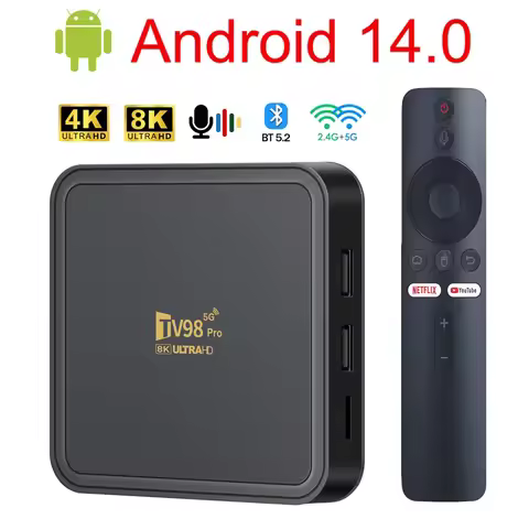 TV98 PRO TV Box Android 14 ATV H313 Quad Core 5G Dual Wifi 8K 4K Media Player TB 5.2 Support Voice r
