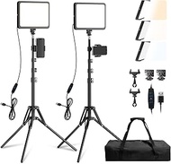 LED Video Light Kit, 2800-7000K Dimmable Studio Lighting with Tripod Stand & Phone Holder, 73” Adjus