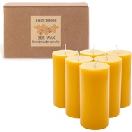 6 Pack Pure Nature Beeswax Pillar Candles, 2x4 Inches, 210 Hours Long Burn Time, Smokeless and Unsce