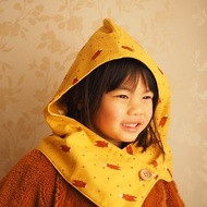 手工縫製保暖圍巾圍脖頸巾連帽子 黃色小熊圖案