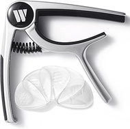 WINGO Guitar Capo for Acoustic and Electric Guitars, Ukulele, Mandolin, Banjo - Silver with 5 Non-sl