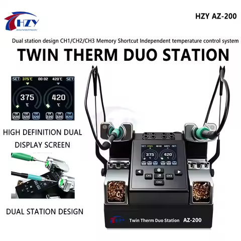 HZY AZ-200 Dual Station Soldering Station 200W Rapid Heating Compatible C115 C210 Handle for Phone M