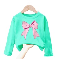 baju kaos anak cewek gambar pita viral korea lengan panjang Tshirt kids ribbon 1-12tahun k.079