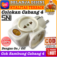[COD] Cok Sambung Cabang 4 Dengan On / Off Colokan Konektor Pembagi Listrik Steker Serbaguna SNI Asl