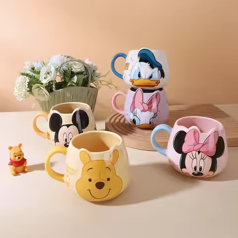 Hot Disney Mickey Mouse Minnie Coffee Mugs Cute Cartoon Donald Milk Mugs Creative Mugs Handle Kids W
