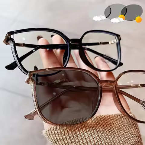 Sparkle Frame Oversized Photochromic Myopia Glasses for Women 0 --1.0~-4.0 - Anti-UV Outdoor Near-Si