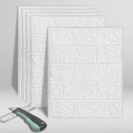 2/6/12pcs White Wall Sticker Wallpaper, 3D Foam Soft Ceramic Tile Self-Adhesive, Waterproof And Mild