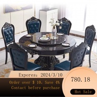 superior productsEuropean Style Dining Table Marble round Table Dining Table and Chairs Set French round Table with Turn