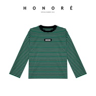 เสื้อยืดแขนยาวผ้าไหม HONORE Moon Emotion Layered Comfortable All-match Stripes Cool Sunscreen T-shir