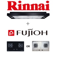 RINNAI RH-S329-PBR 90CM SLIMLINE HOOD WITH TOUCH CONTROL + FUJIOH FH-GS6520 2 BURNER HOB WITH SAFETY DEVICE