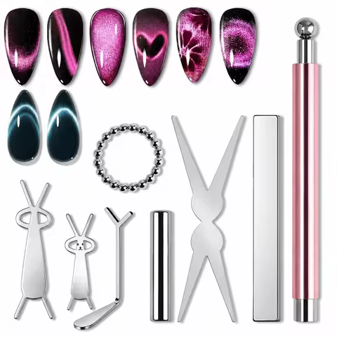 8pcs Cat Eye Nail Magnet Tool Set, Y-shaped Cat Eye Magnet Magnets Nail Magnet Stick Cat Eye Gel Pol