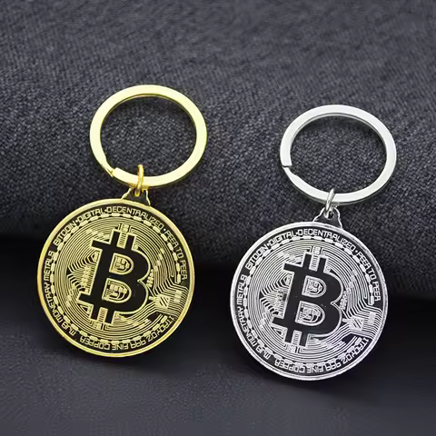 1 piece Bitcoin Commemorative Collectors Coin keychain Bitcoin Key Chain Silver Plated Alloy Bitcoin