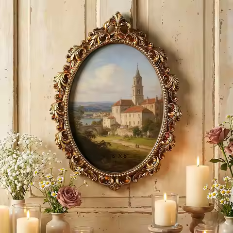 European Classic Oval Resin Frame Gold 27x20cm Handcrafted Wall Hanging Picture Frame for 6x8 Photos