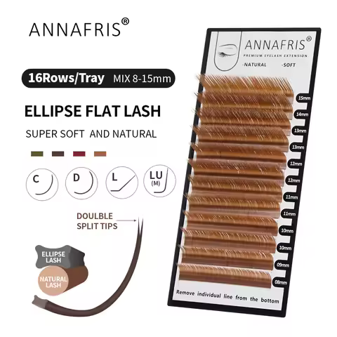 ANNAFRIS Brown Ellipse Flat Eyelash Extension Super Soft Natural Split Tips Flat Ellipse Individual 