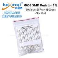 1500PCS 0603 SMD Resistor Assorted Kit 60ValuesX 25PCS 0ROhm~10M 1% 1 2.2 47 62 100 300 470 680 R Oh