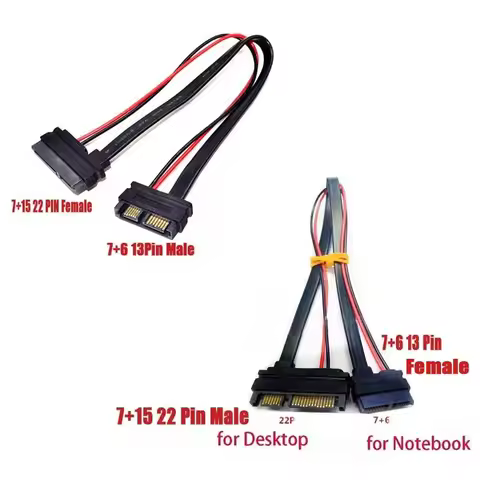 SATA 13 Pin to 22 PIN Convert Cable CD Drive Hard Disk SSD Power Data Wire 7+15 Female to 7+6 Male 2