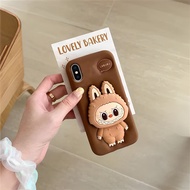 Case Labubu Macaron Monster with Popsocket Compatible for iP XR