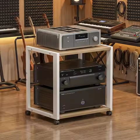 2-3 Tier Audio Rack Steel Frame Media Bracket 18mm Thick E1 Panels Amplifiers Stand with Wheels For 