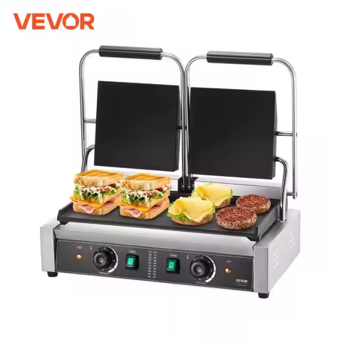 VEVOR Commercial Panini Grill 3600W Electric Panini Maker Stainless Steel Double Sandwich Press Pani