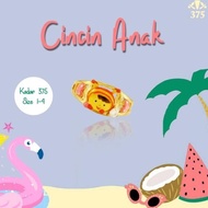 Cincin Anak Perempuan Motif Anak Lucu Garis Pink Putih Emas Asli Kadar