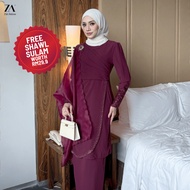 ZOE ARISAH [FREE SHAWL] Medonna Kurung Moden Premium Chiffon Lace Manik Baju Raya 2026 Wine Muslimah
