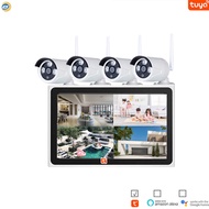 Tuya Wireless NVR Kits 10.0 inch 2 in 1 LCD WiFi NVR 4pcs Outdoor IP WiFi Camera Smart Life Video Su