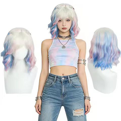 Enid Sinclair Cosplay Wig 14" Short Wavy With Bangs Heat Resistant Synthetic Hair For Women Hallowee