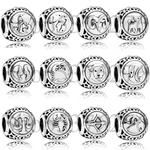 925 Sterling Silver Bead 12 Zodiac Star Sign Aries Cancer Libra Pisces Charm Fit Fashion Women Brace