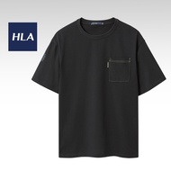 HLA Boldness Letter Printing with Chest Pocket Slight Wide Short-Sleeve T-Shirt Men (Black)-HNTBJ2U3