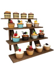 4層木製零售展示支架 木製展示架 蛋糕架 免工具 粗獷升降台 展示架 用於攤位家居婚禮聚會，棕色