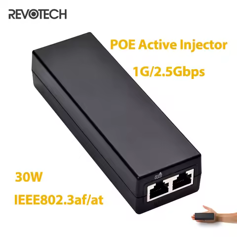 Revotech 2.5Gigabit POE injector 100/1000Mbps/1G/2.5G compatible IEEE802.3af/at Active Power Supply 