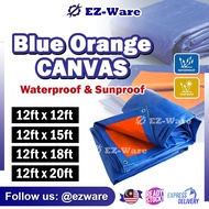 Blue Orange Canvas 12x12/12x15/12x18/12x20 Waterproof Canopy Canvas Tarpaulin Kanvas Khemah Kolam Tutup Kereta Lori