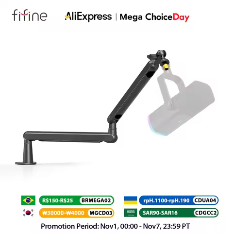 FIFINE Adjustable Low-profile Arm Microphone Stand with Cable Managment/Desk Mount, Suspension Boom 