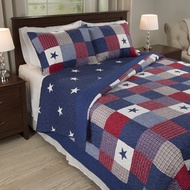 Quilted Blanket Lightweight All American Patchwork Stars Printed Pattern Bedspread Cover with Shams