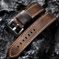 Hand-folded first-layer cowhide strap 20 22 24MM suitable for Panerai Tudor bronze watch leather bra