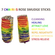 7 CHAKRAS ROSE SMUDGE STICKS WHITE SAGE + ROSE for Cleansing Purifying
