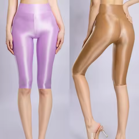Peach Hip Knee Length Shorts M-XL Cropped Pants Shiny Half Length Fitness Joggers Elastic Tights Pus