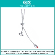 Ultimate Collection Lips And Lipstick Dangling Pendant Silver Necklace Kwintas Fashion Jewelry Gift