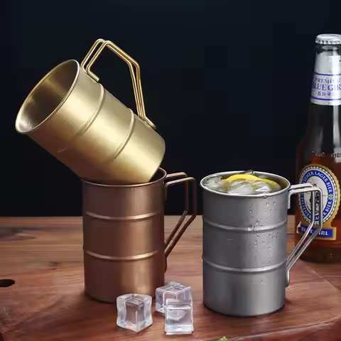 1PC Retro Old Stainless Steel Coffee Water Cup Industrial Style Oil Barrel Mug Outdoor Camping Picni