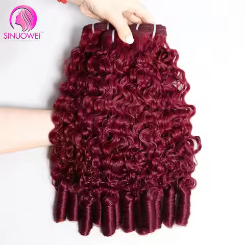 99J Burgundy Burmese Curly Human Hair Bundles Wine Red Hair Extensions 3/4 Bundles Virgin Hair 99J B