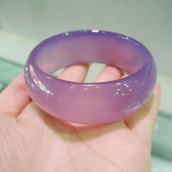 Jade Bracelet Pink Chalcedony Bracelet Wide version Bangle Ice Seed Pink Purple Agate Bracelet Violet