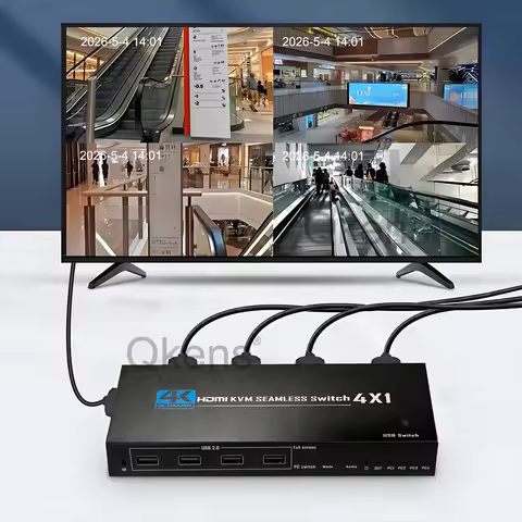 4K HDMI KVM Seamless Switch 4x1 Quad Multi Viewer 4 in 1 Out 4 Channel Video Multiplexer , 4 PC Shar