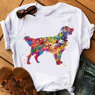 Watercolor golden retriever Tee Summer Watercolor golden retriever Tee Short Sleeve Female ins