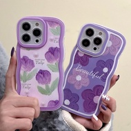 Casing OPPO A37 A37m A37f A37fw A71 F1S A59 A79 A39 F9 Pro F11 Pro F7 Purple flower Clear Soft Phone Case Shock Proof Lens Protection Wave Pattern Mobile Cover