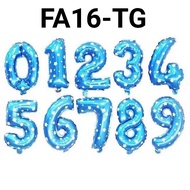 FA16-TG Foil balloon number 16 inch 40cm number blue polka dotbiru (Number foil balloon) papaya ball