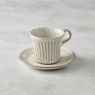 日本美濃燒 - 粉引雕紋杯碟組(2件式)